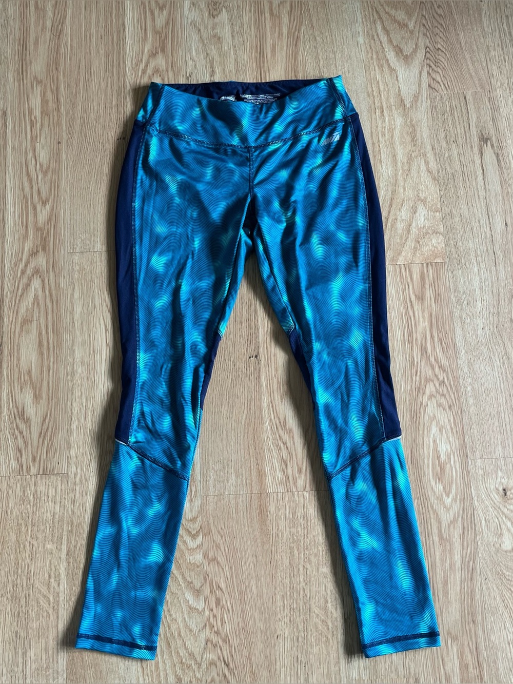 Avia Womens Ankle Leggings S Blue/Black Abstract Stretch Pull On Yoga Gym
